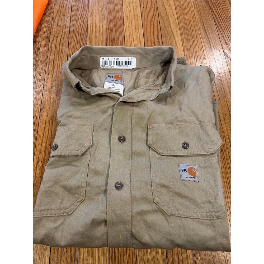 Carhartt FR Flame Resistant Button Front Work Shirt Men’s Large Khaki